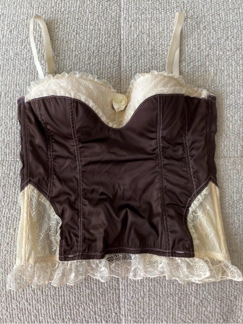 Blush Chocolate and Cream Lace-Trim Bustier Camisole
